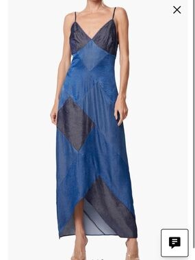 🆕 CIEBON Derica Blue Patchwork V-Neck Summer Boho Maxi Slipdress L